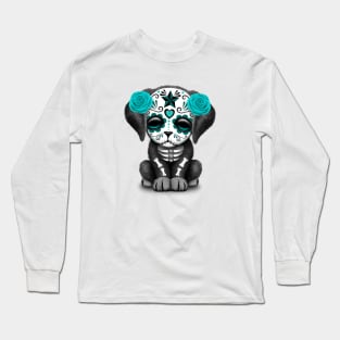 Cute Teal Blue Day of the Dead Puppy Dog Long Sleeve T-Shirt